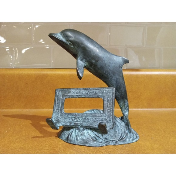 Bronze Business Card Holder San Pacific International SPI DOLPHIN SCULPTURE - Picture 1 of 9
